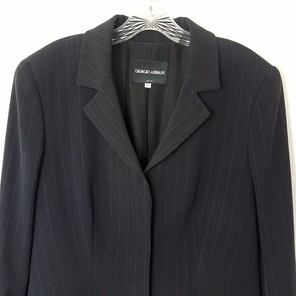 Giorgio Armani Size 14 Navy Blue Pin Lama Wool Blend Blazer Suit Coat Jacket - Picture 2 of 16
